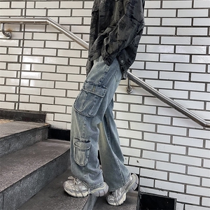 美式高街牛仔裤男潮个性裤脚2024秋冬新款ins长裤N0801-P53图片