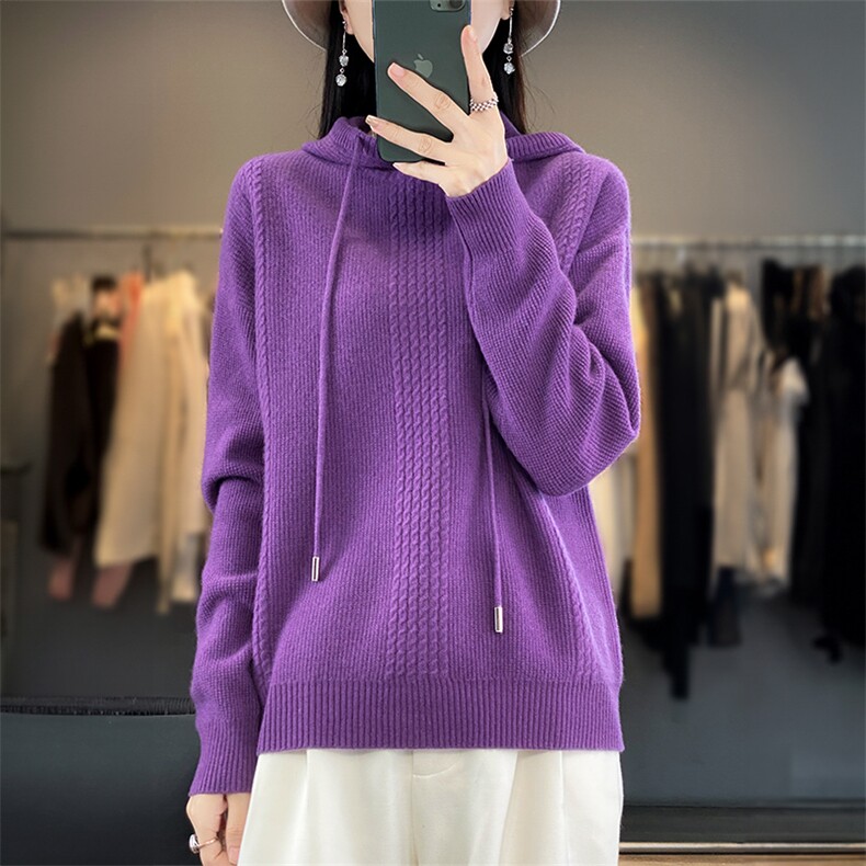 卫衣女2024新款爆款连帽针织衫女带帽毛衣上衣慵懒风宽松休闲外套图片