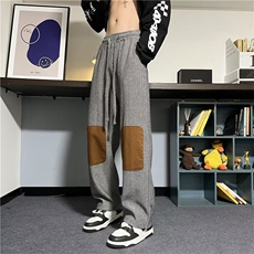 直筒裤子男女款补丁设计感高级感小众休闲裤潮牌高街拖地长裤，男装休闲裤，星座601-2