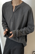 特批亨利领秋冬季德绒宽松长袖T恤冬装打底衫男女款S354-P38，男装T恤，电商A233-1