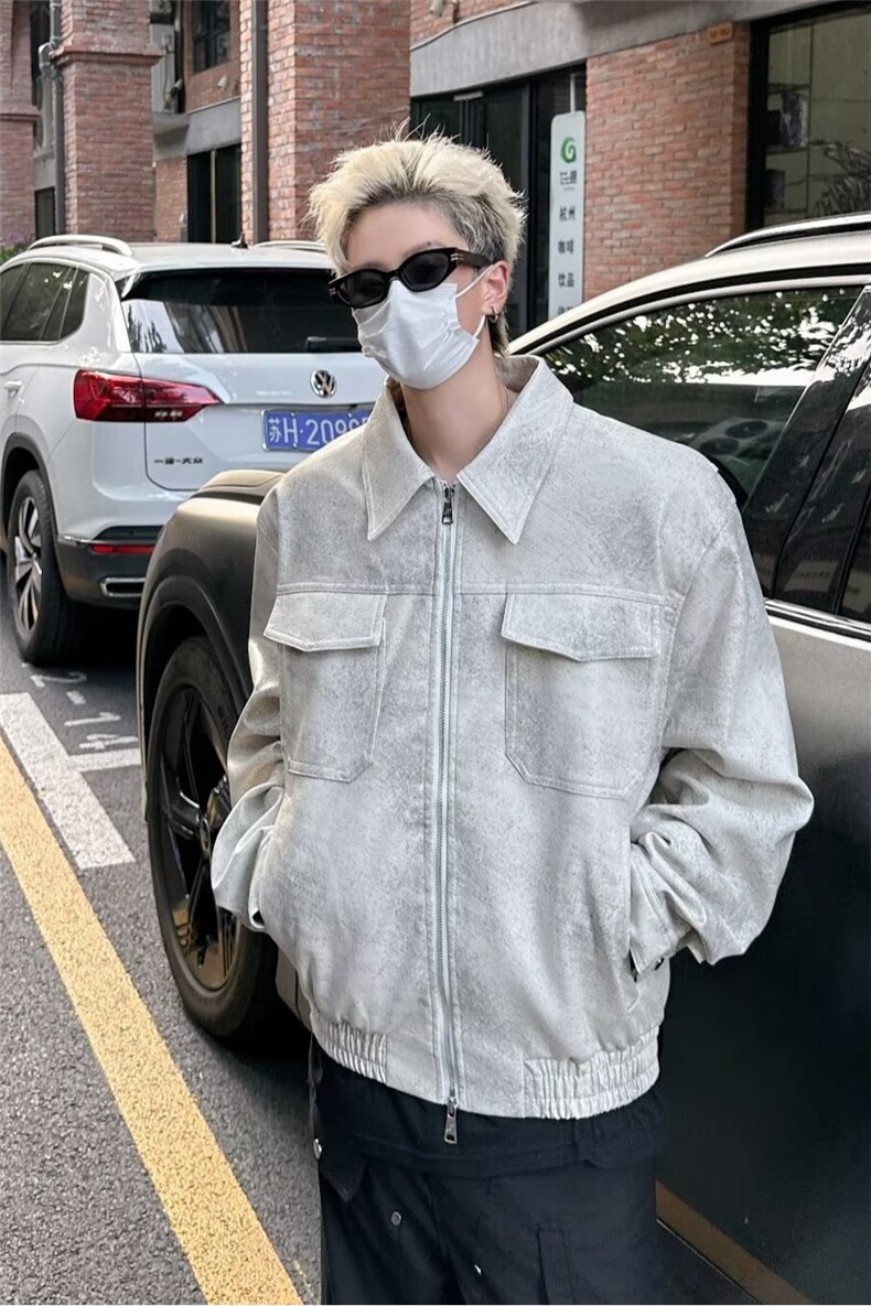 2024高级感翻领机车皮衣外套男宽松垫肩PU皮夹克PY150-P80,男装皮衣,星座313A-2