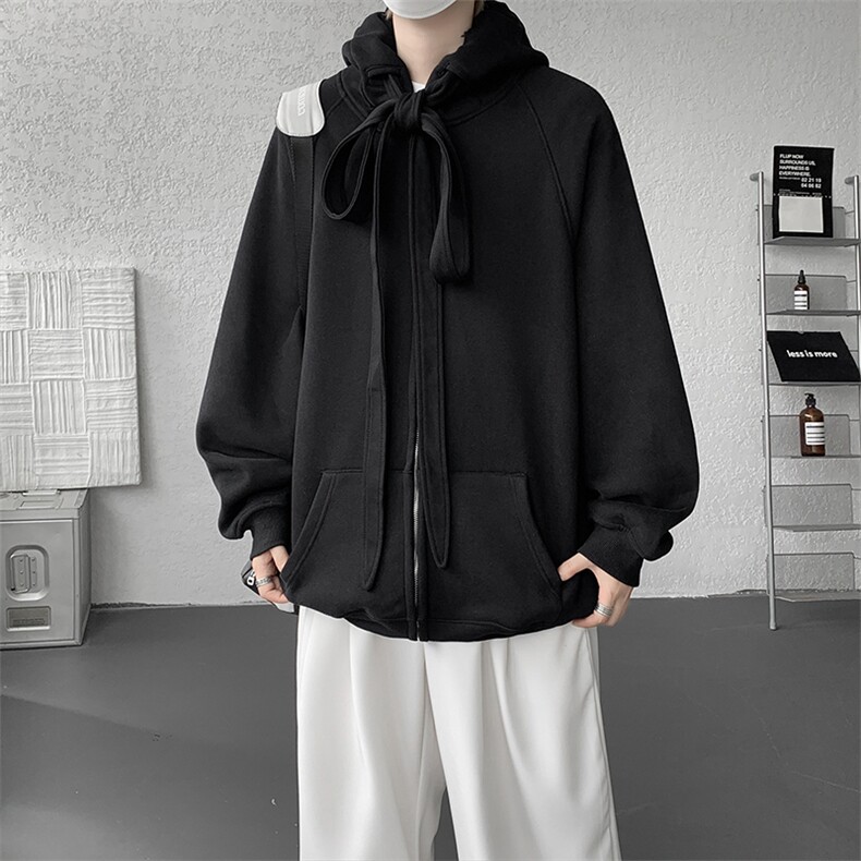 8XL-M朝牌情侣美式绑带设计连帽卫衣宽松开衫外套男女WY35P58,女装短外套,电商D206-1