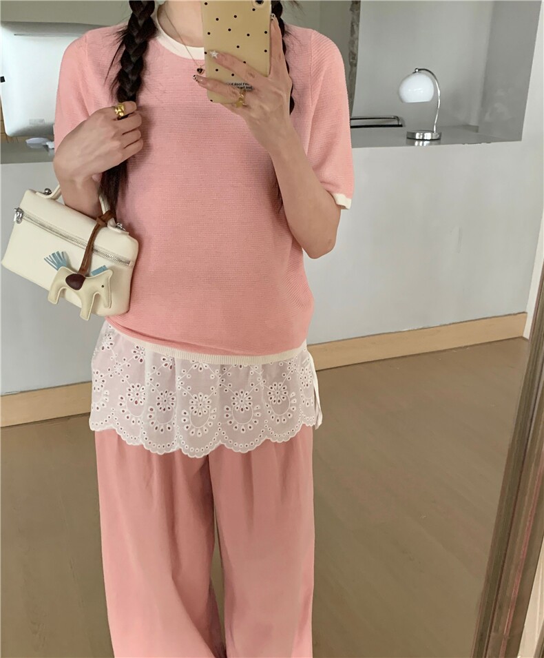 夏季新款简约短袖针织衫女宽松休闲百搭上衣,针织衫/毛衣,伟祺羊绒