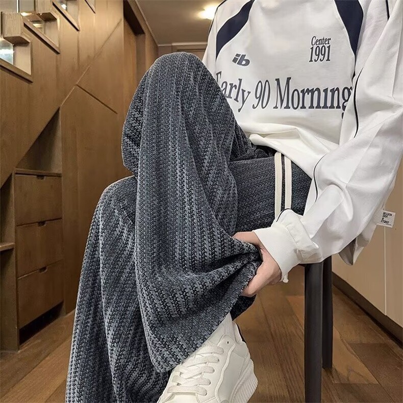 新款宽松休闲裤男韩版潮流百搭裤子坠感阔腿拖地长裤k446p38，男装休闲裤，电商D315A