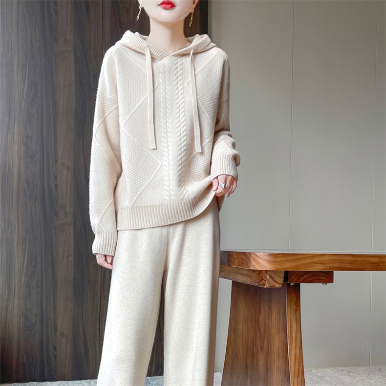 2025年秋季新款百搭菱型帽衫，女装羊毛衫，隆格羊绒