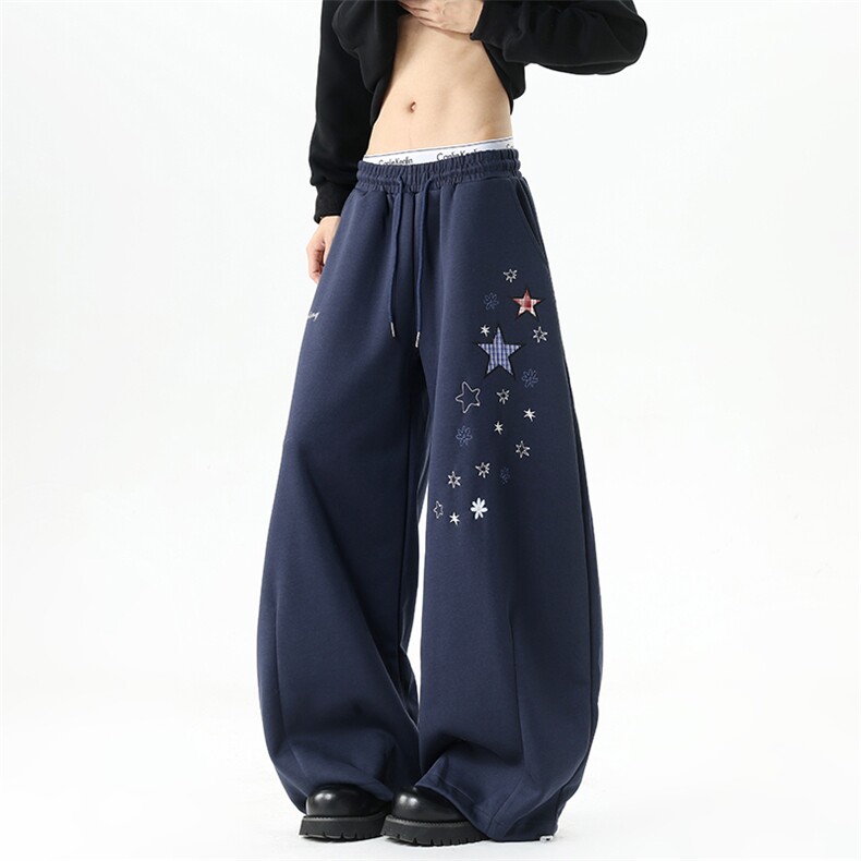 【现货】XZ1218BKW32特价P46星星格纹拼接刺绣休闲宽松卫裤,男装休闲裤,星座1218（原611-3）