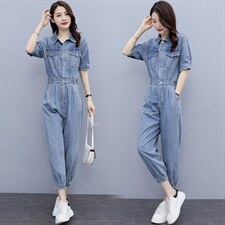 天丝牛仔连体裤女薄款2025夏季新款时尚洋气减龄小个子工装连衣裤，女装连体裤，微微衣阁