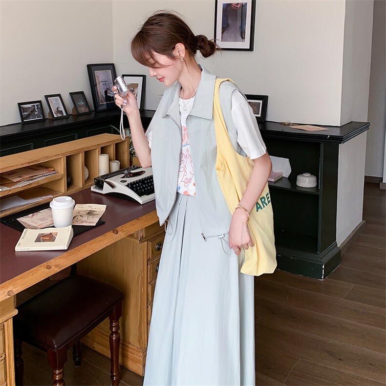 时尚休闲工装套装裙女2025夏季新款韩系穿搭无袖马甲半身裙三件套图片