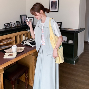 时尚休闲工装套装裙女2025夏季新款韩系穿搭无袖马甲半身裙三件套图片