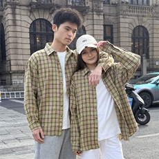 春季新款格子男女情侣款潮流宽松格纹衬衣，男装衬衫，星座1107-1
