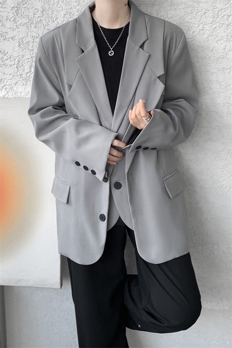 潮流休闲西装外套高级痞帅宽松韩版自带垫肩双层假两件西装P95,男装西服套装,电商B319