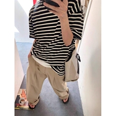 日系复古黑白条纹t恤男少年感美式小领口短袖夏季潮牌重磅七分袖，男装T恤，星座506A