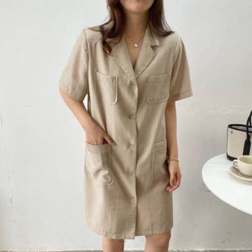 西服领连衣裙，女装连衣裙，土布鱼