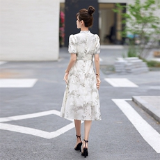 【现货----支持退现】新中式水墨画连衣裙小个子女2025夏季风旗袍，女装连衣裙，美沁