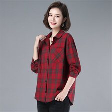2021年春季排多扣格子衬衫直筒通勤长袖衬衣，女装衬衫，伊满意