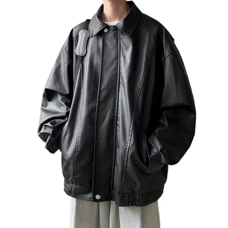 抖音直播！pu皮衣机车服宽松夹克男CP40-特p65控价：118,男装皮衣,电商B371