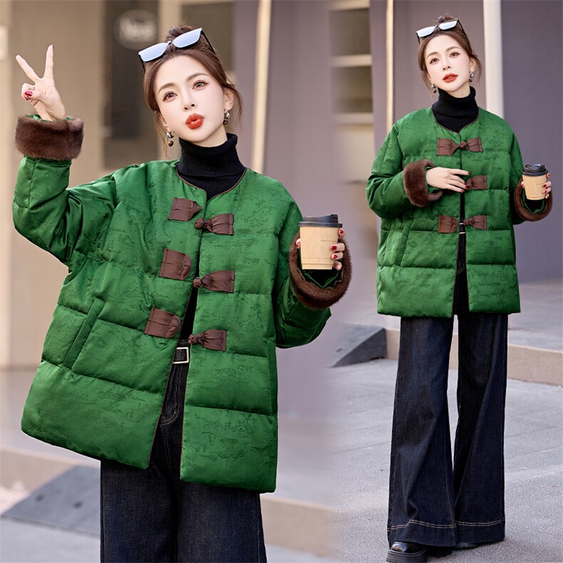 新中式提花盘扣设计羽绒服女2025冬季新款高端白鸭绒保暖外套,女装羽绒服,艾仟回(原伊仟回)