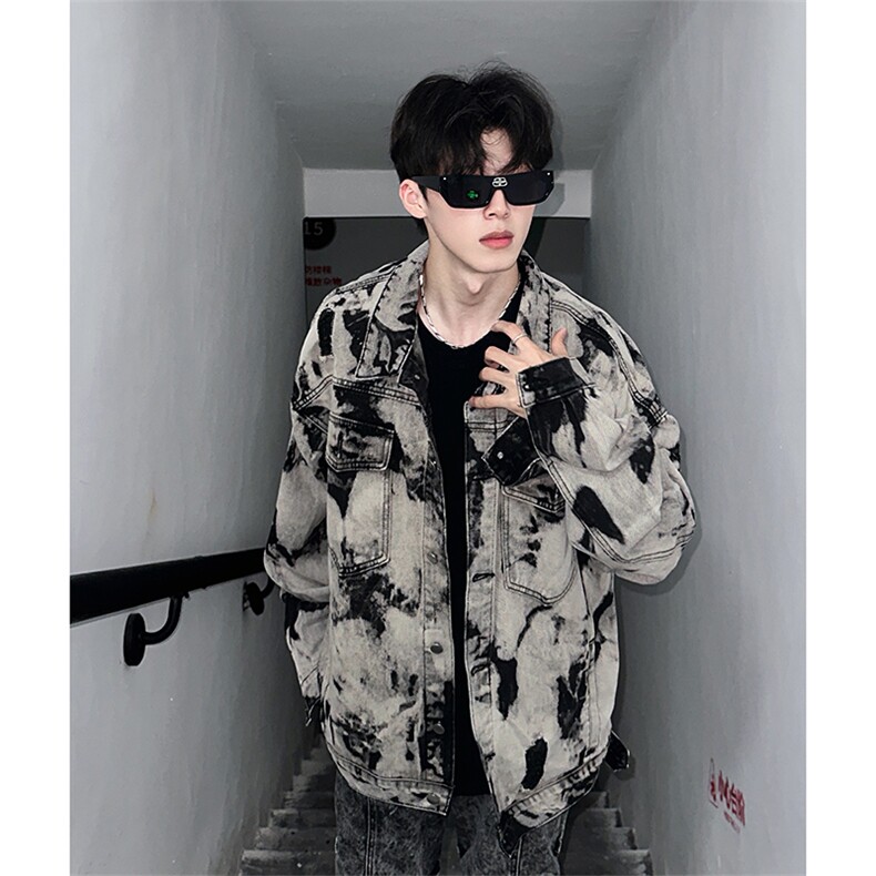 现货5千件男女美式牛仔外套春秋扎染破坏牛仔衣高街夹克NT521P75，男装工装外套，星座301D-2(原星座1004-1）