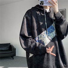 WY10200-特批40春季新款连帽设计感拼接撞色宽松大码扎染卫衣男，男装卫衣，电商A059