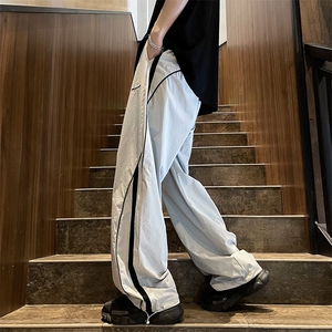 美式冲锋裤男宽松条纹直筒休闲裤垂感设计感阔腿长裤子1173-p40图片