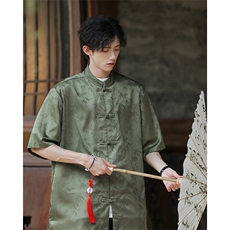 2025新中式夏季竹叶提花短袖衬衫宽松大码A021-CS9898-P65-控88，男装T恤，电商A021