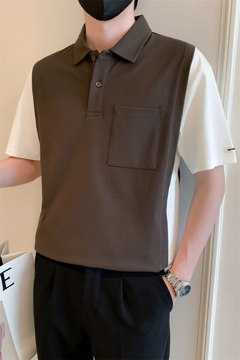 2025夏季新款社会小伙假两件polo衫男短袖T恤TX04P68控98,男装Polo衫,电商B276A