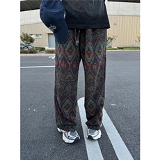 脏脏风裤子男款秋冬民族风提花阔腿裤vintage直筒休闲裤D588/P55，男装休闲裤，星座206（原A221）