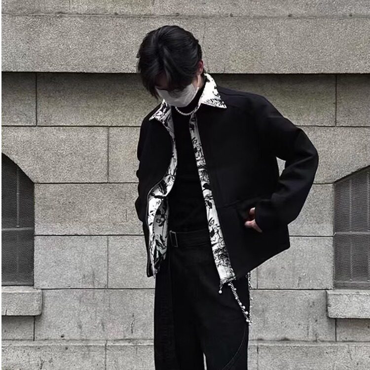 HT163-P75假两件夹克外套男春秋款翻领防风防水男士,男装夹克,电商B323A