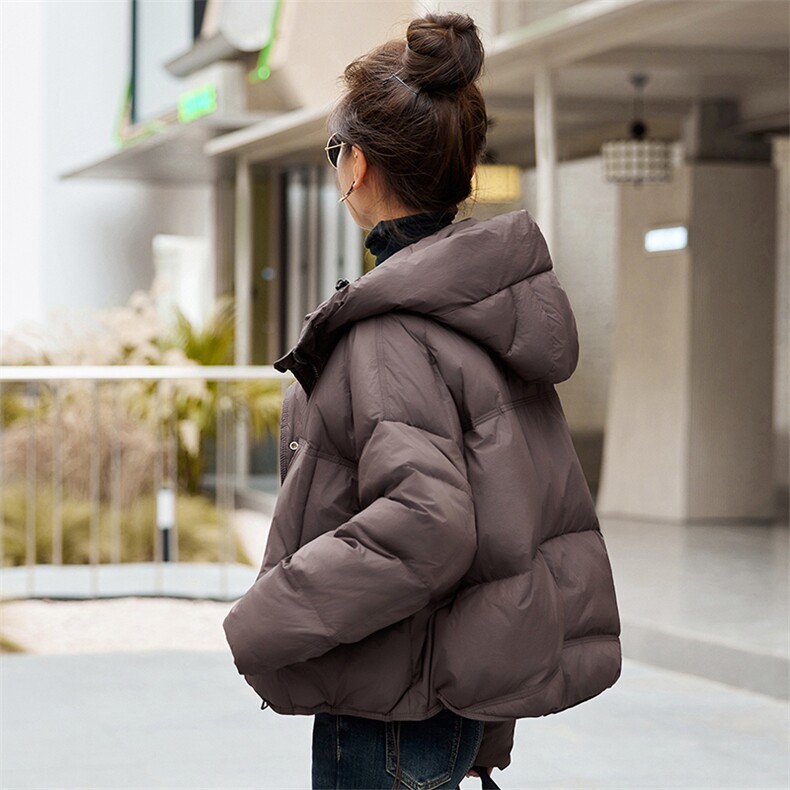 羽绒服女短款2025新款小个子冬季保暖加厚连帽面包服外套,女装羽绒服,沁沁公主