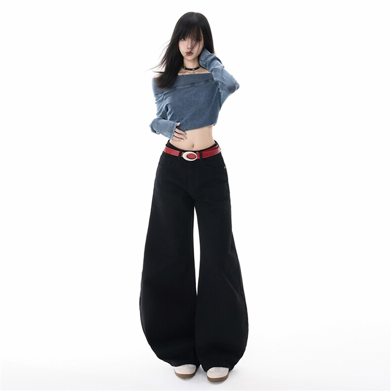 美式阔腿牛仔裤男女2025新款自然腰宽松显瘦拖地弯刀裤YD9057-P60,男装牛仔裤,星座509