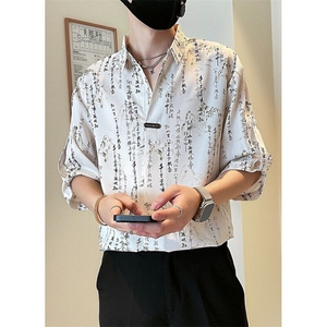 风水墨冰丝短袖polo衬衫男夏季新款五分袖新中式穿搭 CA685图片