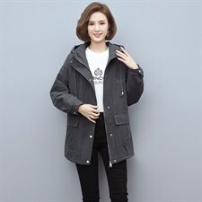 2020冬季新款中长款刺绣加绒加厚派克服连帽保暖舒适外套，女装派克服，独衣靓