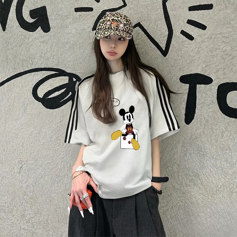 抖音得物高品质二开240克宽松纯棉美式潮牌三条杠织带短袖T恤,男装T恤,电商A486-1