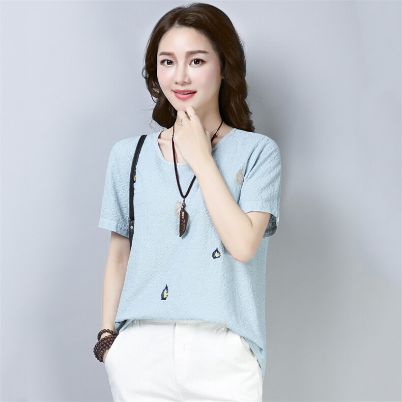 2021年夏季新款女装大码纯棉刺绣T恤女短袖韩版宽松休闲上衣服潮,女装T恤,简韵佳