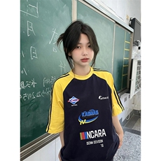 夏季美式高街重磅纯棉三条杠织带插肩撞色男女短袖T恤CZ68-特P25，男装T恤，电商A486