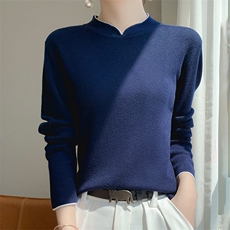 2025时尚百搭抽条旗袍领子针织衫，女装针织衫/毛衣，暖烁羊绒