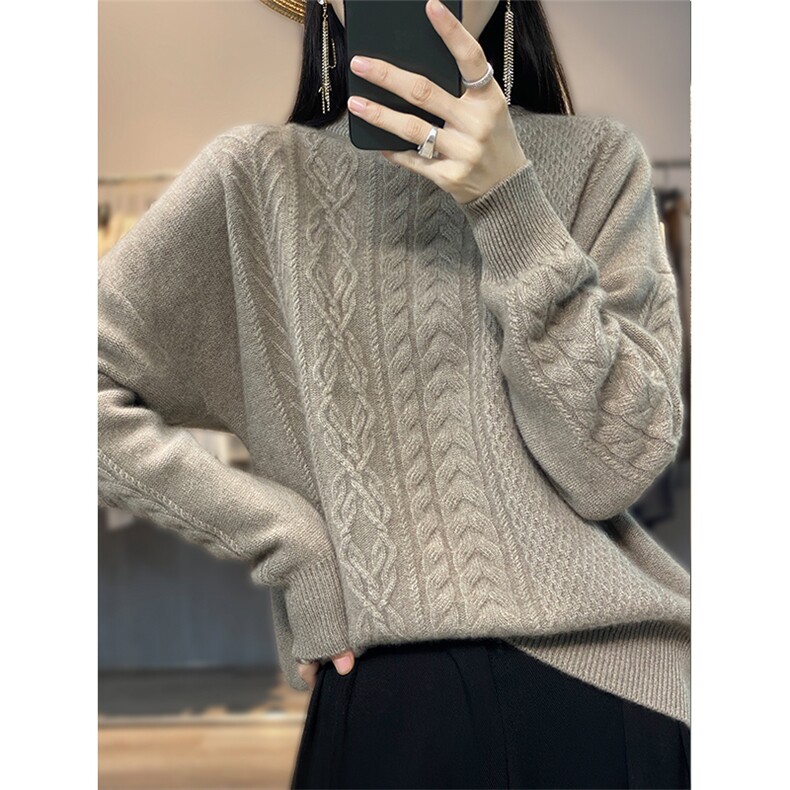 复古慵懒风毛衣女秋冬季宽松休闲针织衫上衣,女装羊毛衫,恩泰羊绒