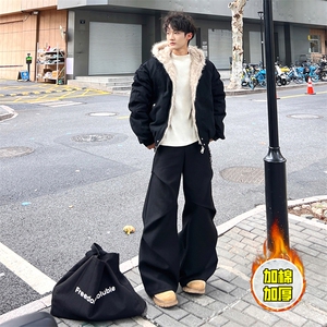 现货高品质美式高街冬季重磅硬挺短款座山雕毛领棉衣男女加厚外套图片