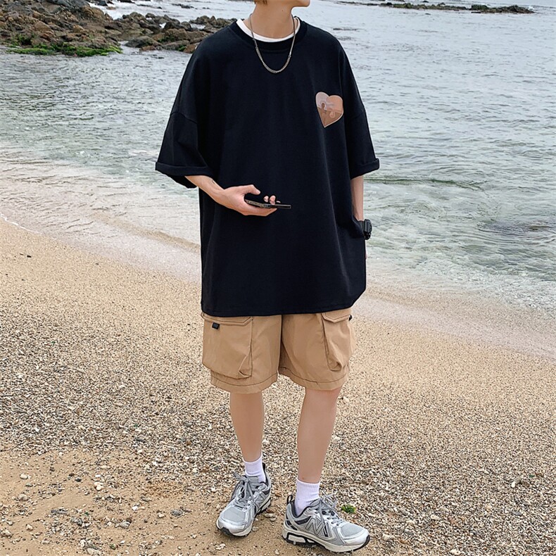 1港风爱心印花休闲情侣日系潮大码短袖T恤男DT7637P30控45,男装T恤,星座226-2