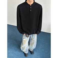 春季新款拼接长袖T恤复古宽松解构宽松亨利领男C64110-TP18不，男装T恤，电商A102