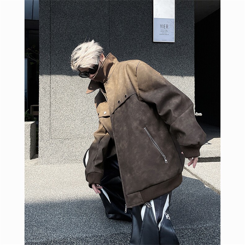 秋冬新款PU皮衣设计款潮男夹克皮衣加棉外套常规P138加棉P158,男装夹克,电商B319