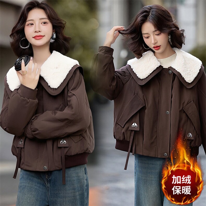 （现货）冬季新款时尚保暖棉服加绒加厚外套娃娃领棉衣女短款,女装棉衣/棉服,韩蔻秀