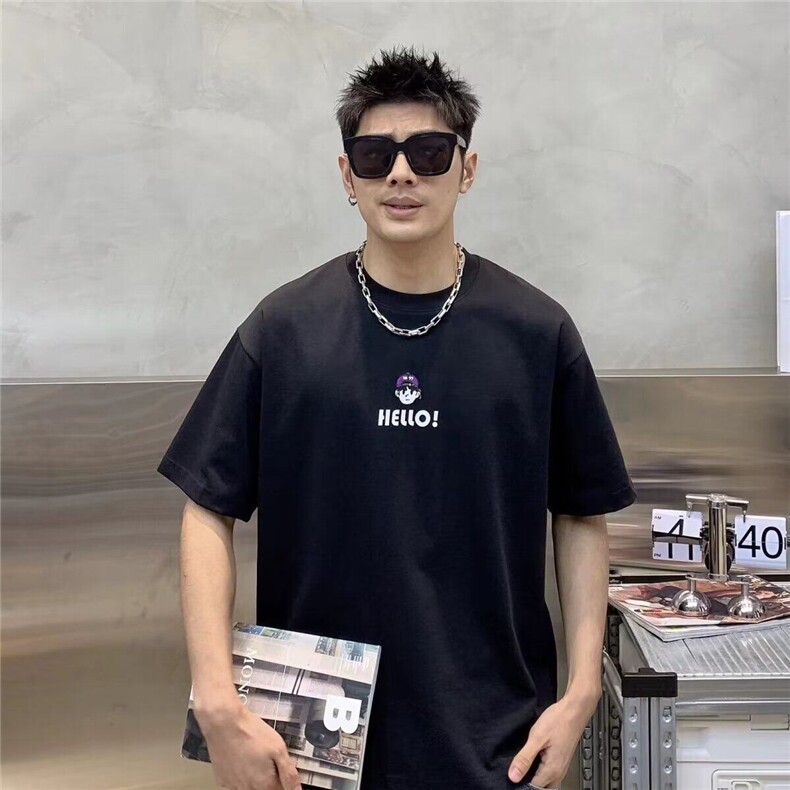 2025夏季新款小人头字母短袖T恤男韩版百搭修身潮流时尚圆领半袖，男装T恤，星座506A