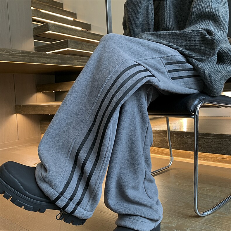 双面摇粒绒拼接条纹织带抽绳休闲裤XZ604-K116-特P40控78,男装休闲裤,星座604