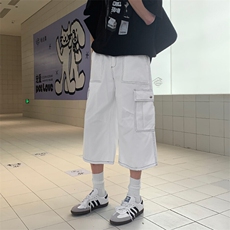 明线阔腿工装七分裤男女夏季美式高街宽松大口袋休闲裤Y1106p45，男装牛仔裤，电商B381-2
