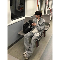 灰色外套开衫卫衣夹克休闲长裤一整套搭配KZ104特P55JK02特P78，男装夹克，星座908-1