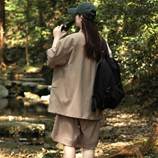 夏上新中性风时尚纯色翻领衬衫短裤半袖套装男女8717-P85控价138，男装衬衫，电商A441-1