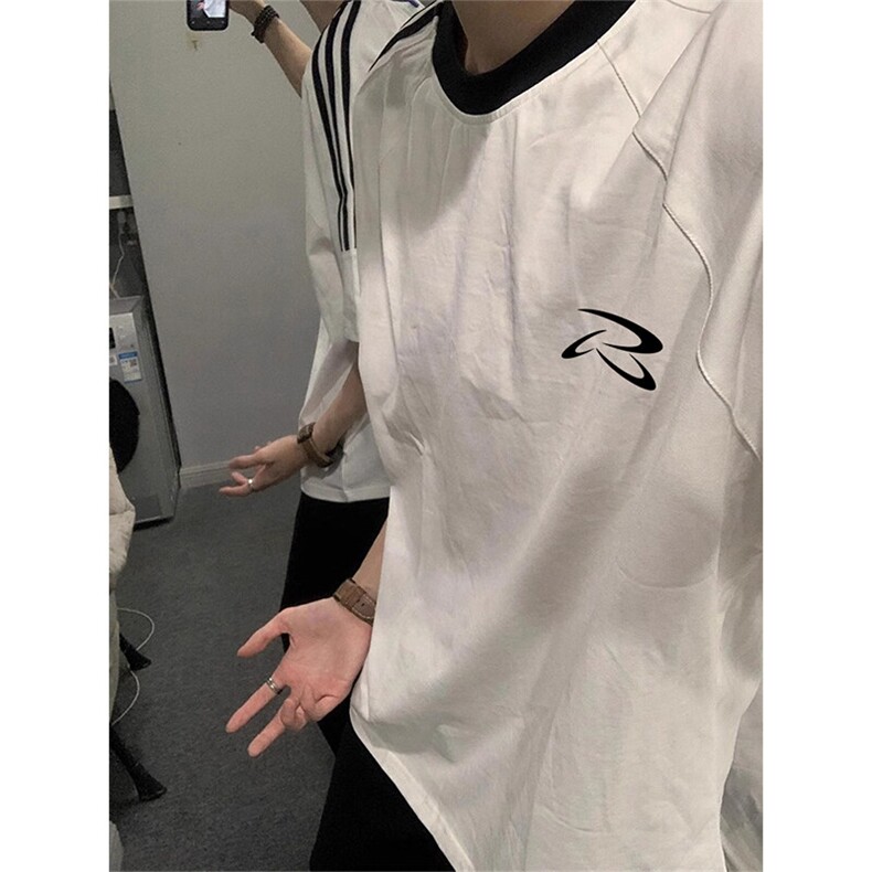 夏季美式高街重磅纯棉三条杠织带撞色男女短袖T恤ZD625-特P30图片