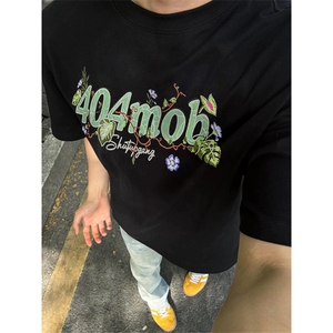 网图有货 夏季植物花卉刺绣短袖T恤男女美式情侣宽松上衣A575-P35图片