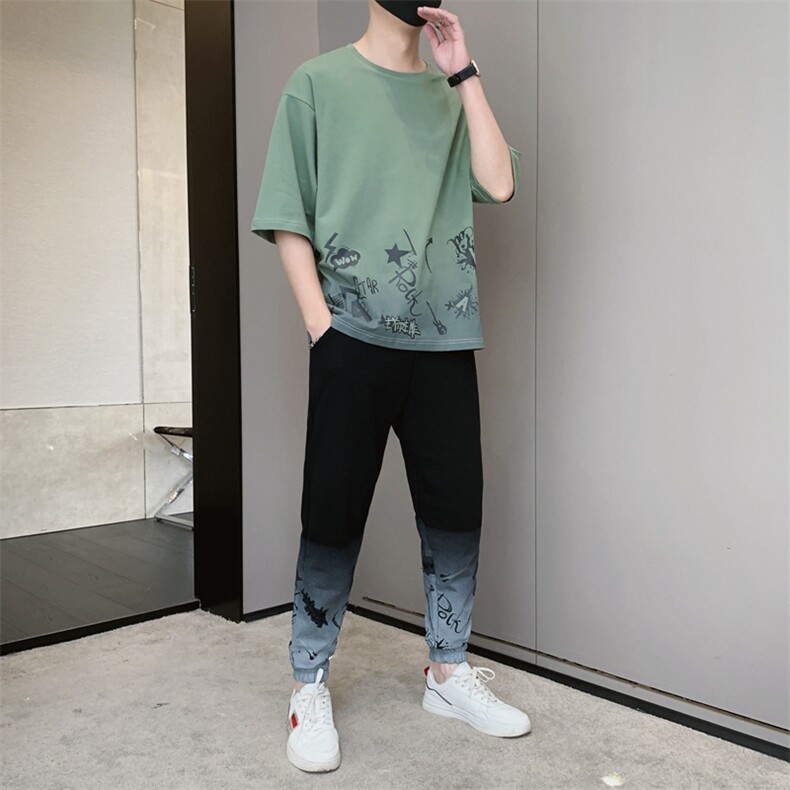 2023夏季新款短袖T恤套装运动休闲宽松潮流两件套男装F308P68,男装休闲套装,电商A086